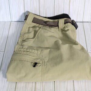 ExOfficio Size 14 green cargo multi-pocket belted travel/hiking pants